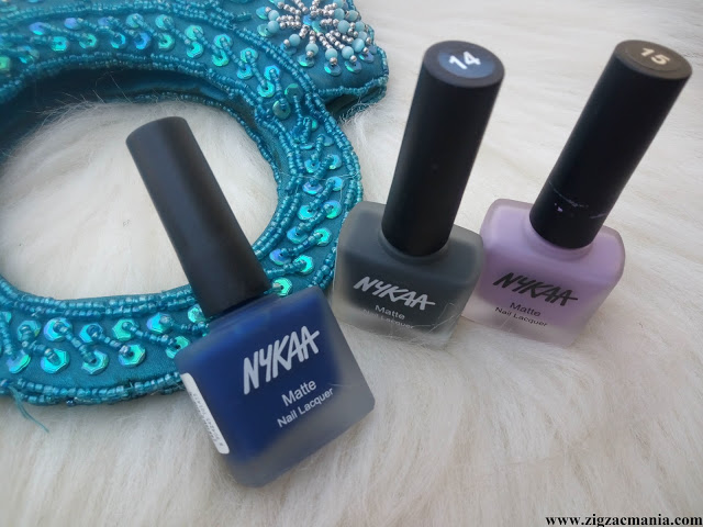 Nykaa Matte Nail Paints (Squid ink Mousse, Lavender Panna Cotta & Blueberry Compote) Review