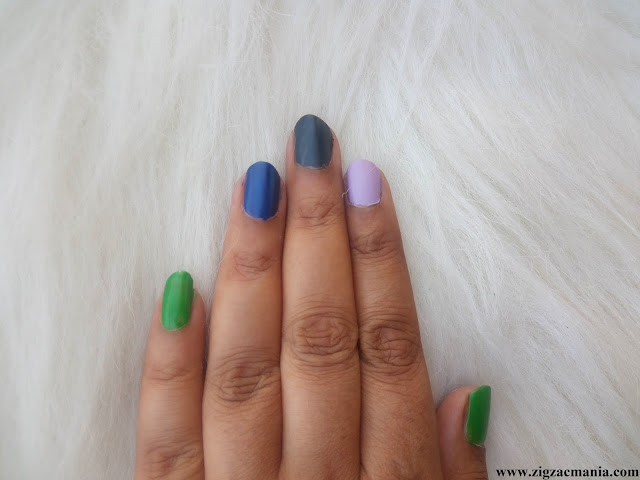 Nykaa Matte Nail Paints (Squid ink Mousse, Lavender Panna Cotta & Blueberry Compote Swatches