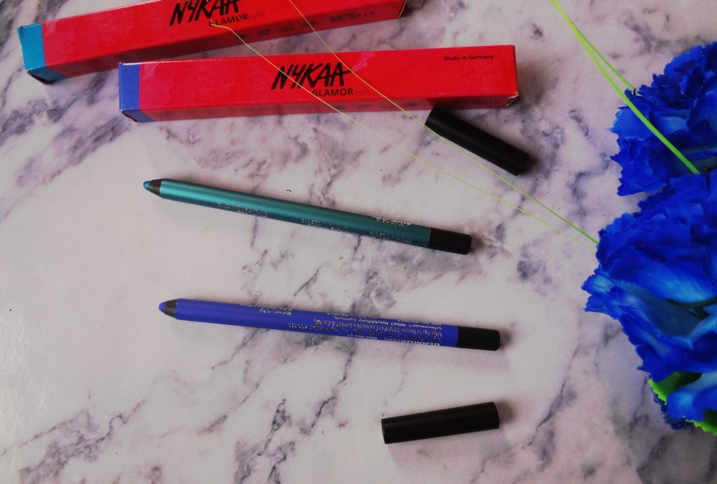Nykaa GlamorEyes Pencils in Blue Hex 01 and Teal Spell 02| Review & Swatches