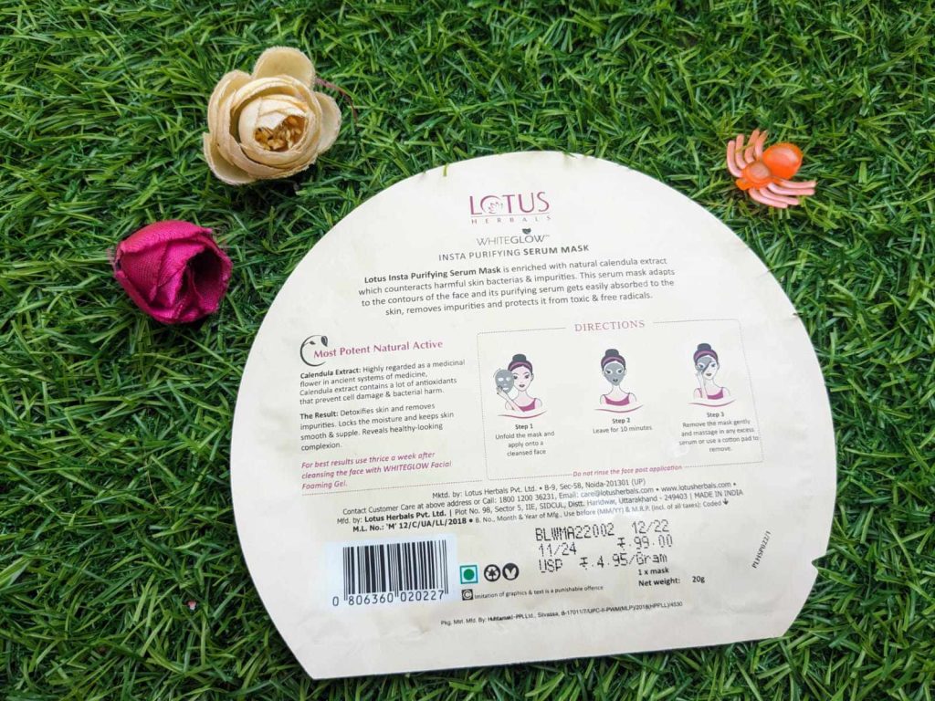 Lotus Herbals WhiteGlow Insta-Purifying Serum Sheet Mask| Review